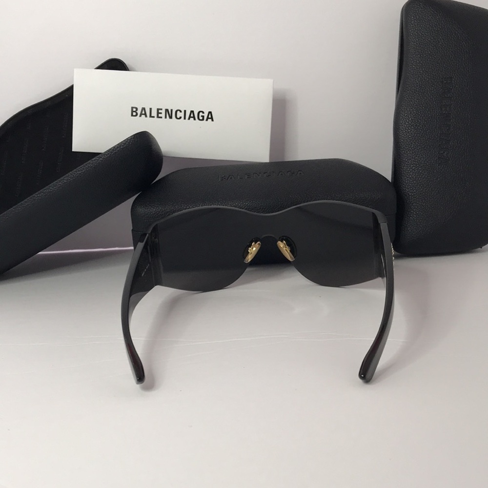 New - Balenciaga BB0122s 004 Women's Black Mask Round Sunglasses - Picture 11 of 17